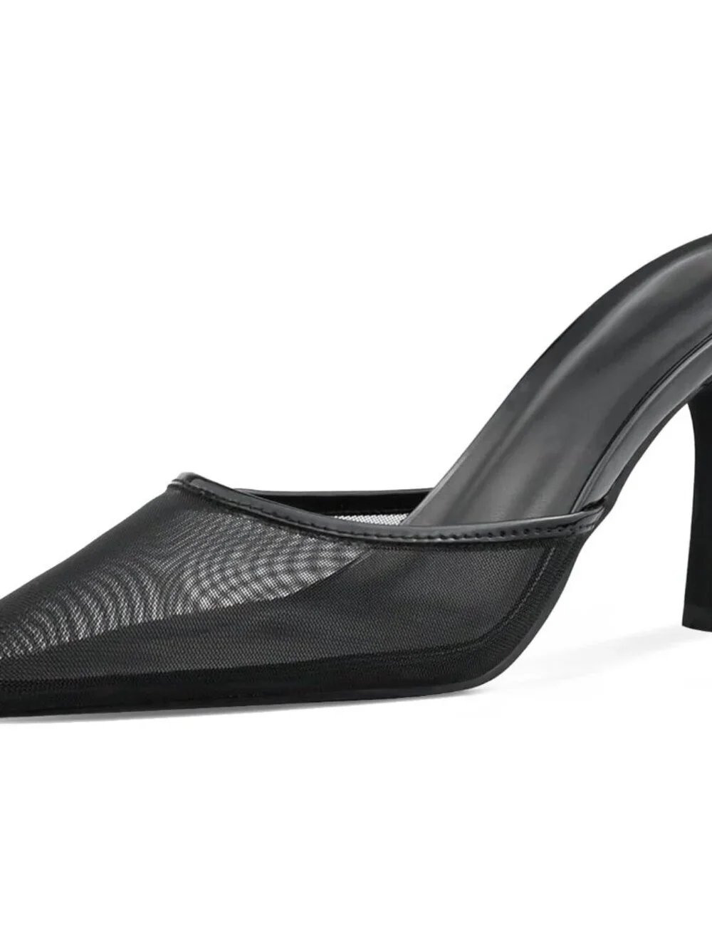 Women's Mesh Black Pointed Toe Heels Studded Slip On Bow Suede Sandals